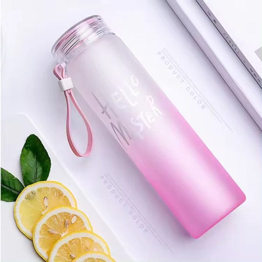 Frosted Glass Water Bottle With Hello Master Decal Logo β 400ml (random Color)