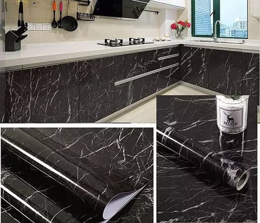 Self-adhesive Kitchen Black Marble Sheet- Waterproof Heat Resistant Sheet For Living Room, Bathroom, Kitchen Countertops Black Sheet β 02 Meter