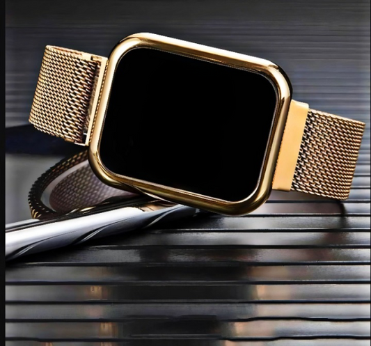 Touch Led Magnet Watch Fashion Casual Sports Menβs Watch Touch Smart Led Digital Watches Electronics Wrist Watches For Men Women Square Clock Golden (without Box)
