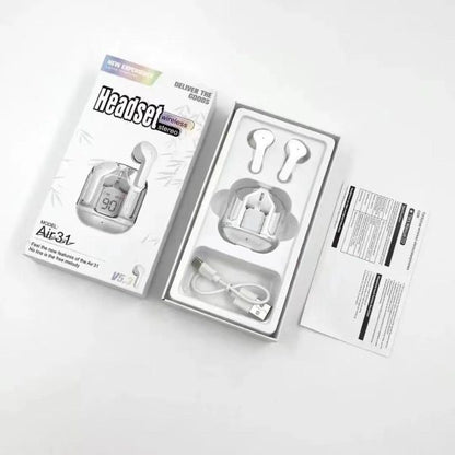 Air31 Earbuds Wireless Crystal Transparent Body – Without Silicone Pouch ( Random Color )