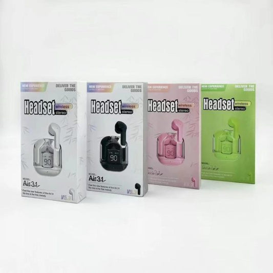 Air31 Earbuds Wireless Crystal Transparent Body – Without Silicone Pouch ( Random Color )