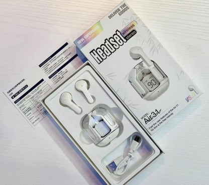 Air31 Earbuds Wireless Crystal Transparent Body – Without Silicone Pouch ( Random Color )