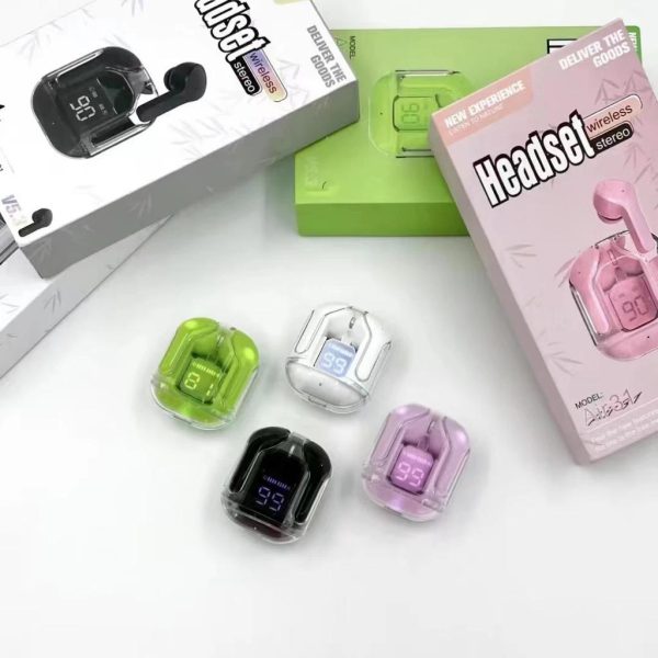 Air31 Earbuds Wireless Crystal Transparent Body – Without Silicone Pouch ( Random Color )