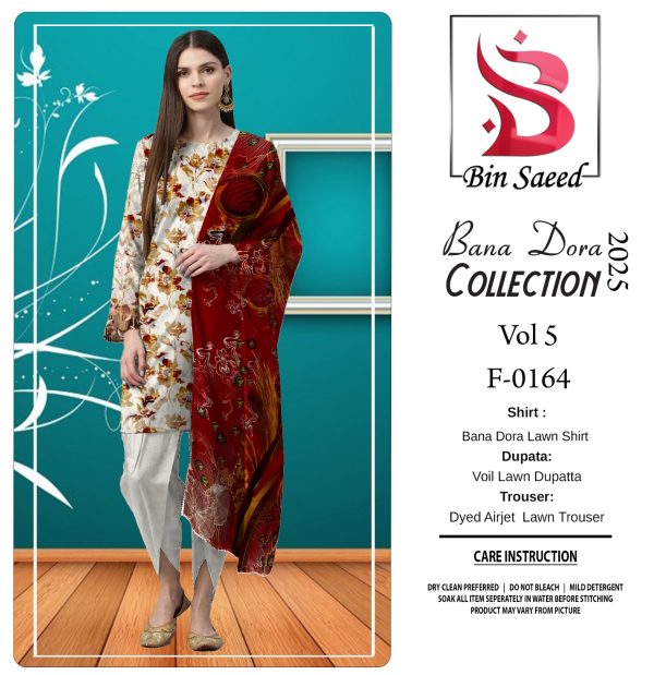 ✨ Binsaeed❤️ Bana Dora 3piece Unstitched Suit Summaer Lawn Collection