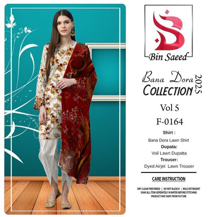 ✨ Binsaeed❤️ Bana Dora 3piece Unstitched Suit Summaer Lawn Collection